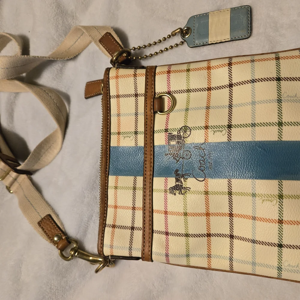 Coach Tatersall Diaper Bag - Blue and Tan